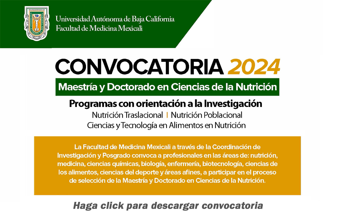 Maestría y Doctorado en Ciencias de la Nutrición - Convocatoria 2024