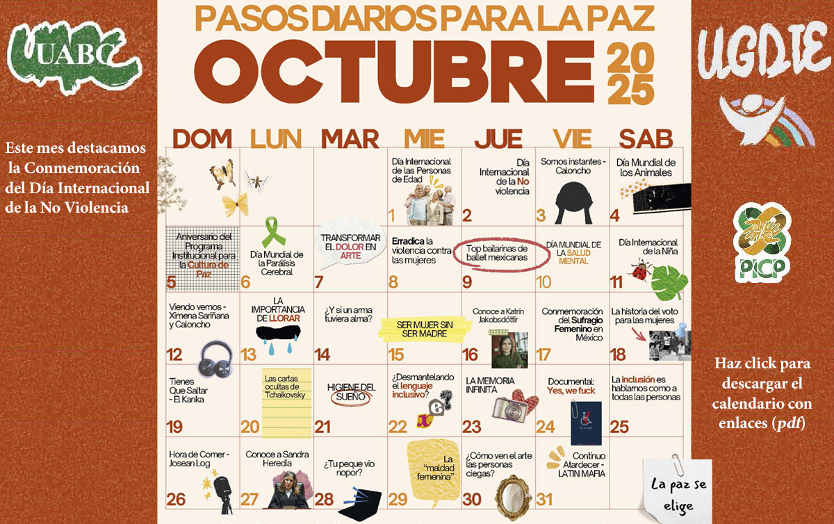 Calendario Pasos Diarios para la Paz octubre 2025